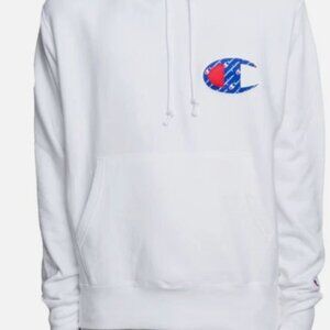 Champion Reverse Weave Big C Patch Logo White Pullover Hoodie Men's Size S